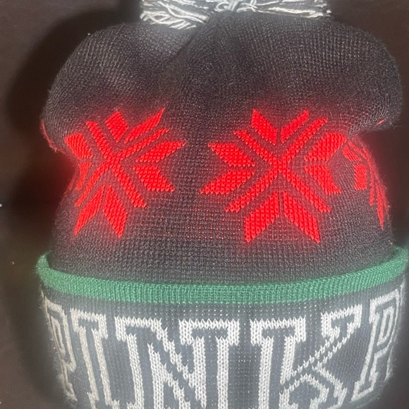 PINK Victoria's Secret Black and Pink Snowflake Beanie hat - Picture 3 of 5